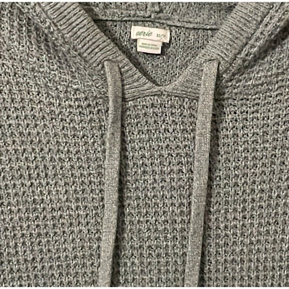 Aerie Women's Taupe Green Knitted Pullover Waffle Knit Hoodie Sweater Size XS‎ - Picture 3 of 6